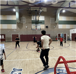 Playing basketball