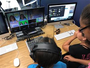 Students working on video production