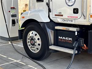 Close up for Cajon Valley MACK EV Truck charging