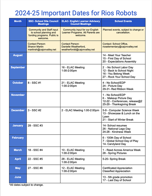 24-25 Important Dates