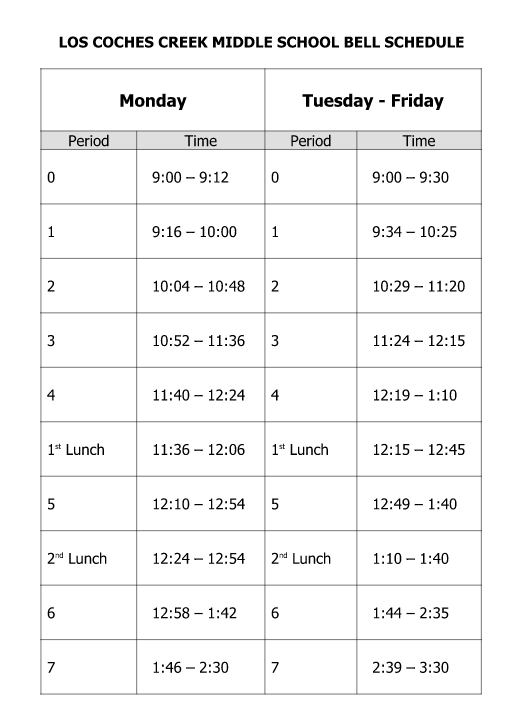 Cajon High School Bell Schedule